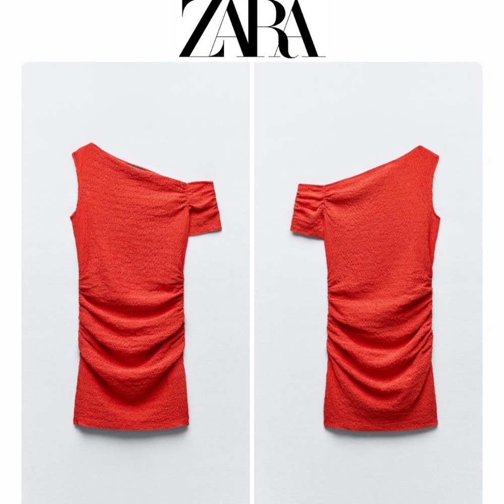 NWT Zara Red Textured Asymmetrical Dress